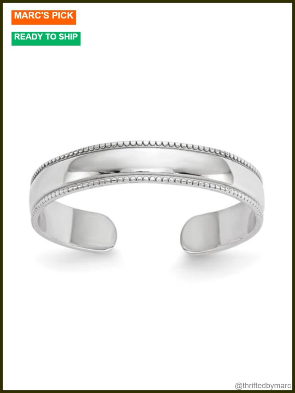 10k Gold Adjustable Milgrain Band Toe Ring 3mm